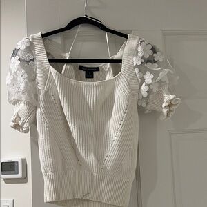 French Connection White Knit Scoop Neck Sweater